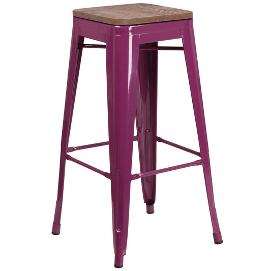 Flash Furniture Purple 30.0-in H Bar height Stackable Metal Bar Stool