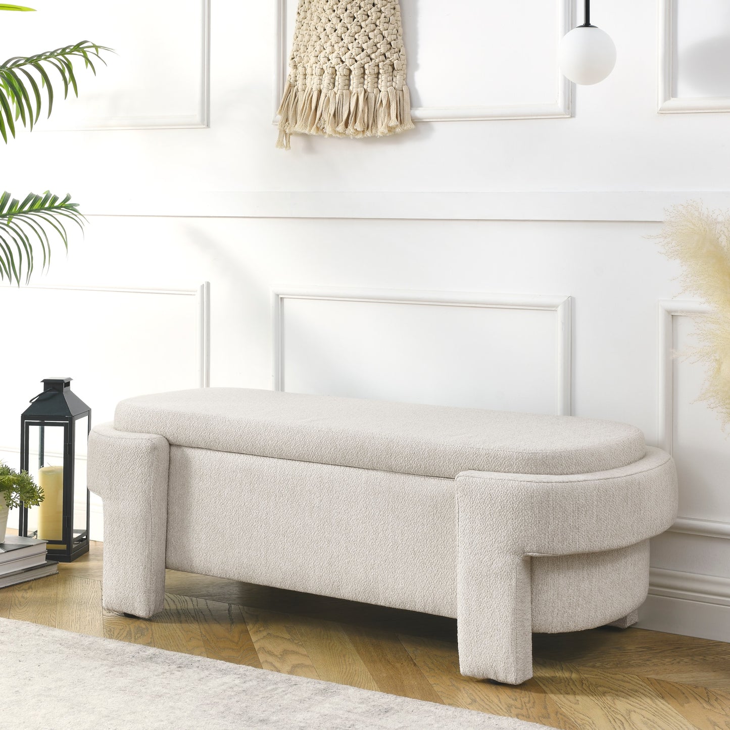 Mondawe Modern Beige Storage Bench with Storage 51.5-in x 20.5-in x 17-in