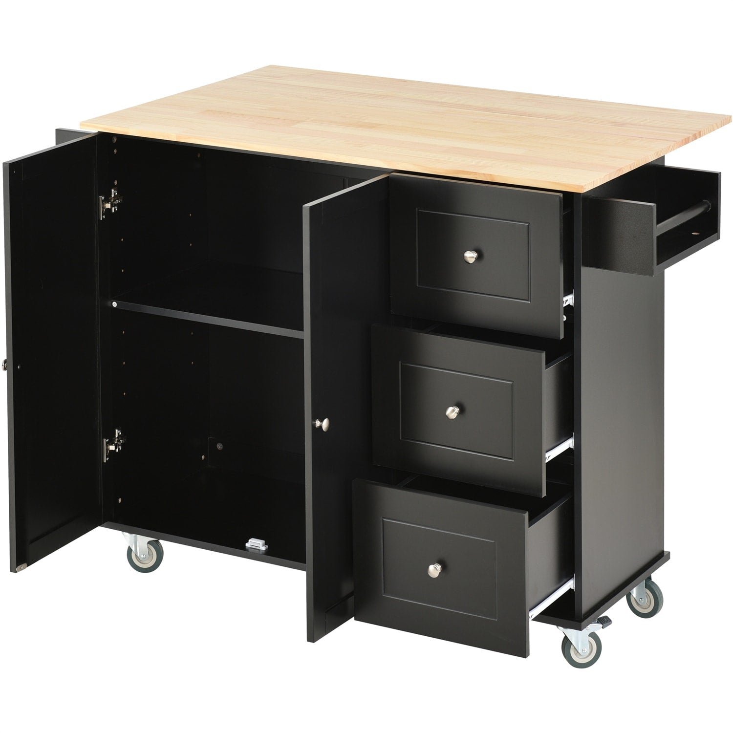 BABOOM Black MDF Base with Wood Rolling Kitchen Island ( 29.5-in x 52.7-in x 36.81-in )
