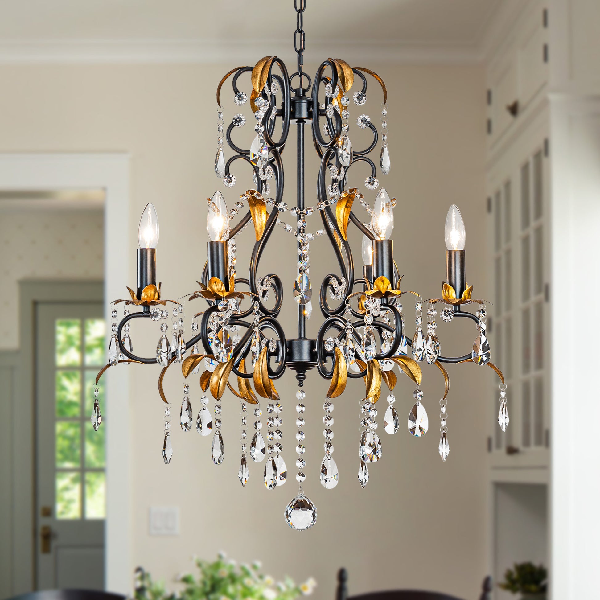 AloaDecor Lighting 6 -Light Matte Black Indoor Crystal Clear glass Glass Iron Chandelier