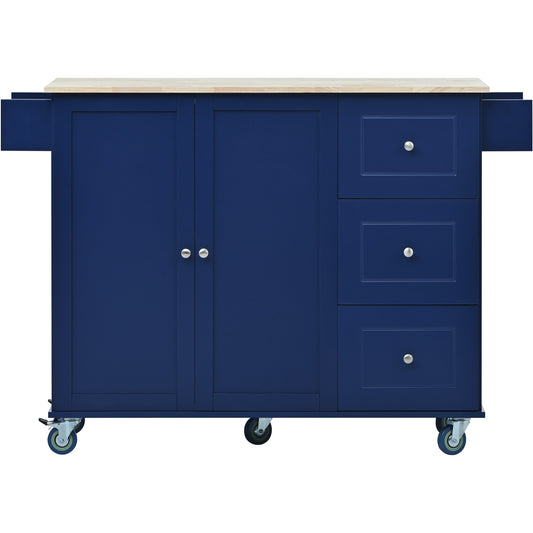 CESICIA Blue Wood Base with Wood Wood Top Rolling Kitchen Island ( 17.71-in x 52.7-in x 36.81-in )