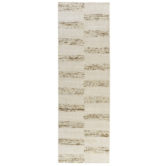 LR Home 2 x 8 (ft) Wool Ivory/Natural Rectangular Indoor Geometric Farmhouse/Cottage Spot Clean Only Runner rug