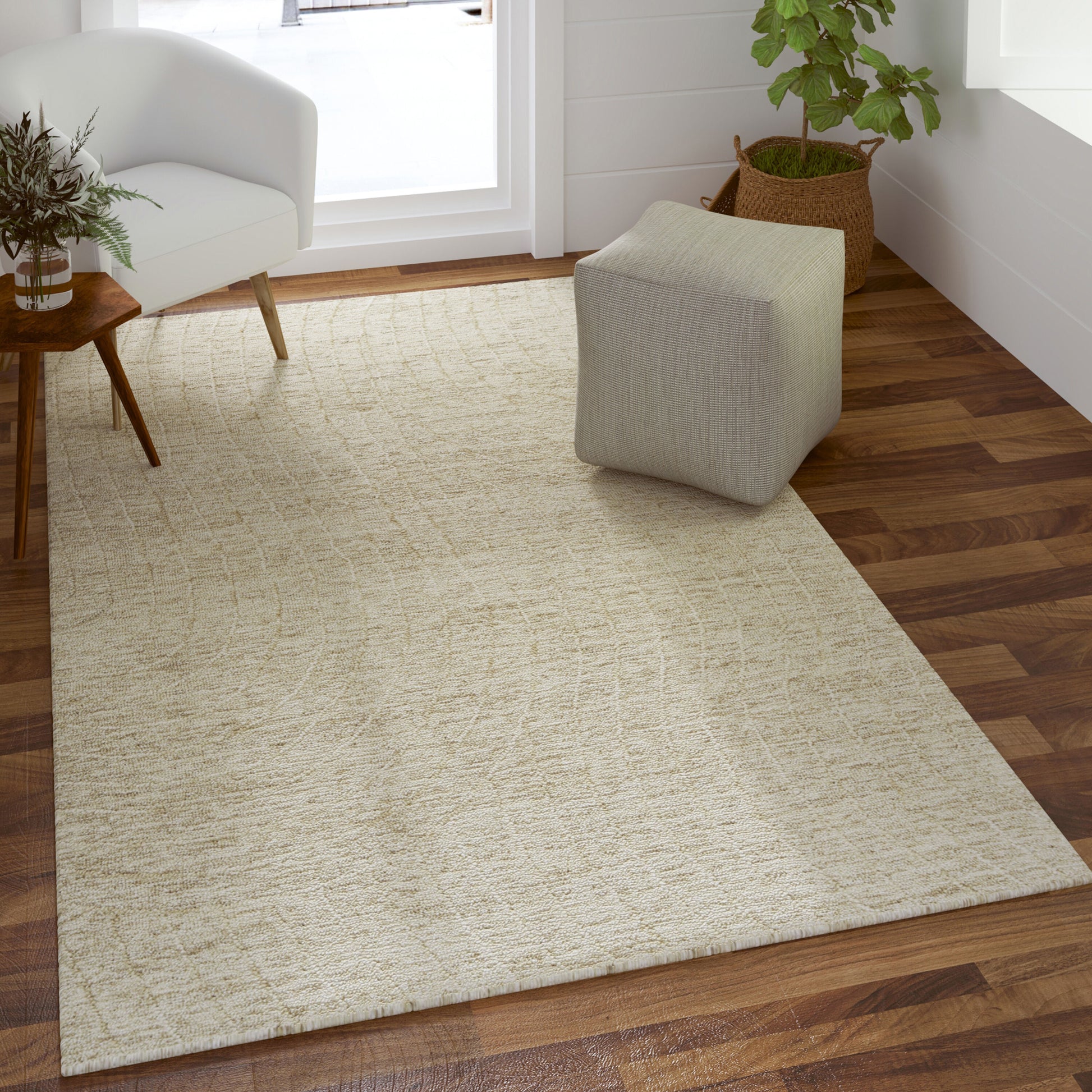 LR Home 5 x 7 (ft) Tufted Wool Beige/Cream Rectangular Indoor Abstract Farmhouse/Cottage Spot Clean Only Area rug