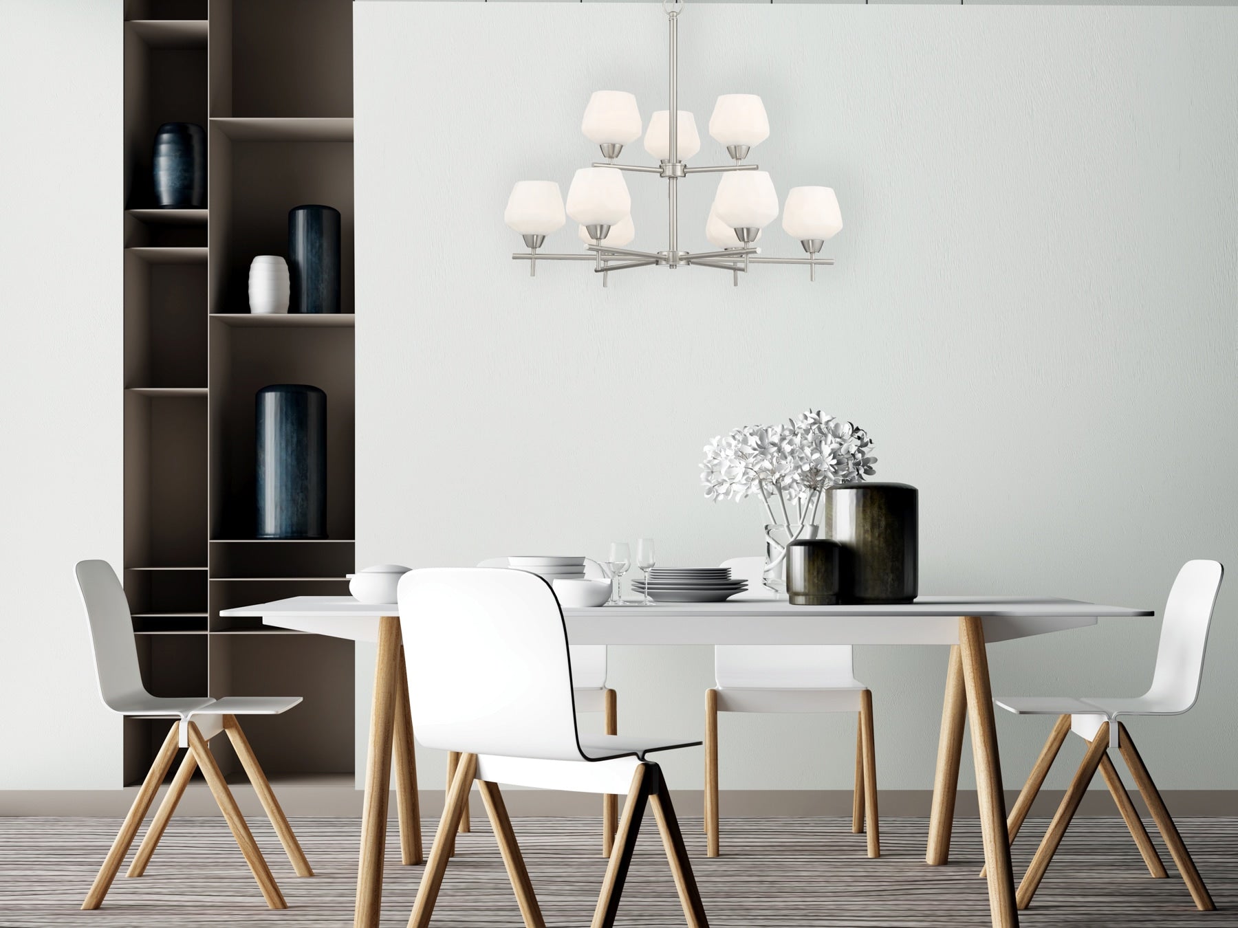 Minka Lavery Camrin 9 -Light Brushed Nickel Indoor Opal glass Glass Metal Chandelier