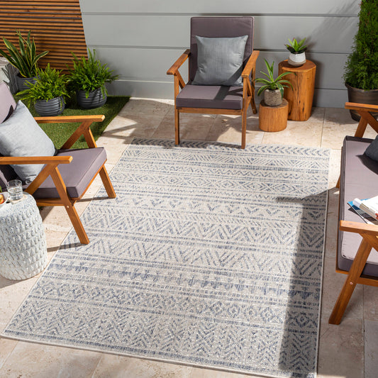 Livabliss Eagean 8 x 8 (ft) Flatweave Polypropylene Navy Square Indoor/Outdoor Geometric Global House Wahable Pet Friendly Area rug