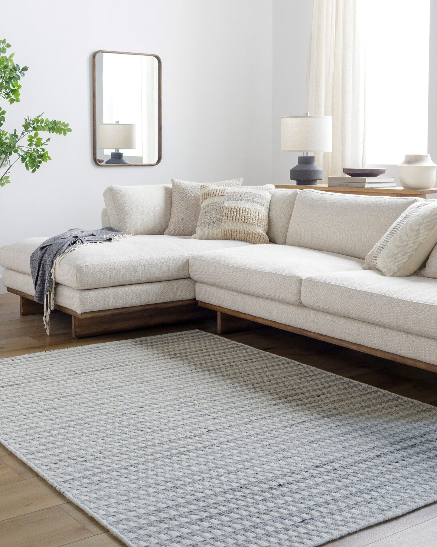 Livabliss Mardin 6 x 9 (ft) Tufted Wool Off-White Rectangular Indoor Stripe Farmhouse/Cottage Spot Clean Only Pet Friendly Area rug