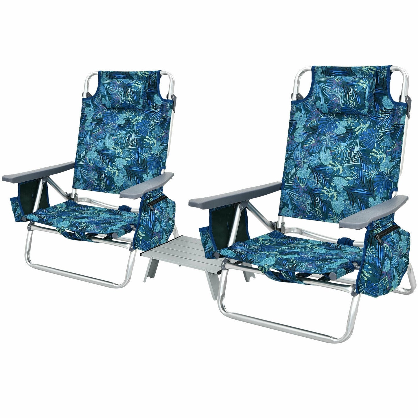 LIVIZA Blue Leaf Pattern Folding Beach chair Adjustable and Carrying Strap/Handle Included