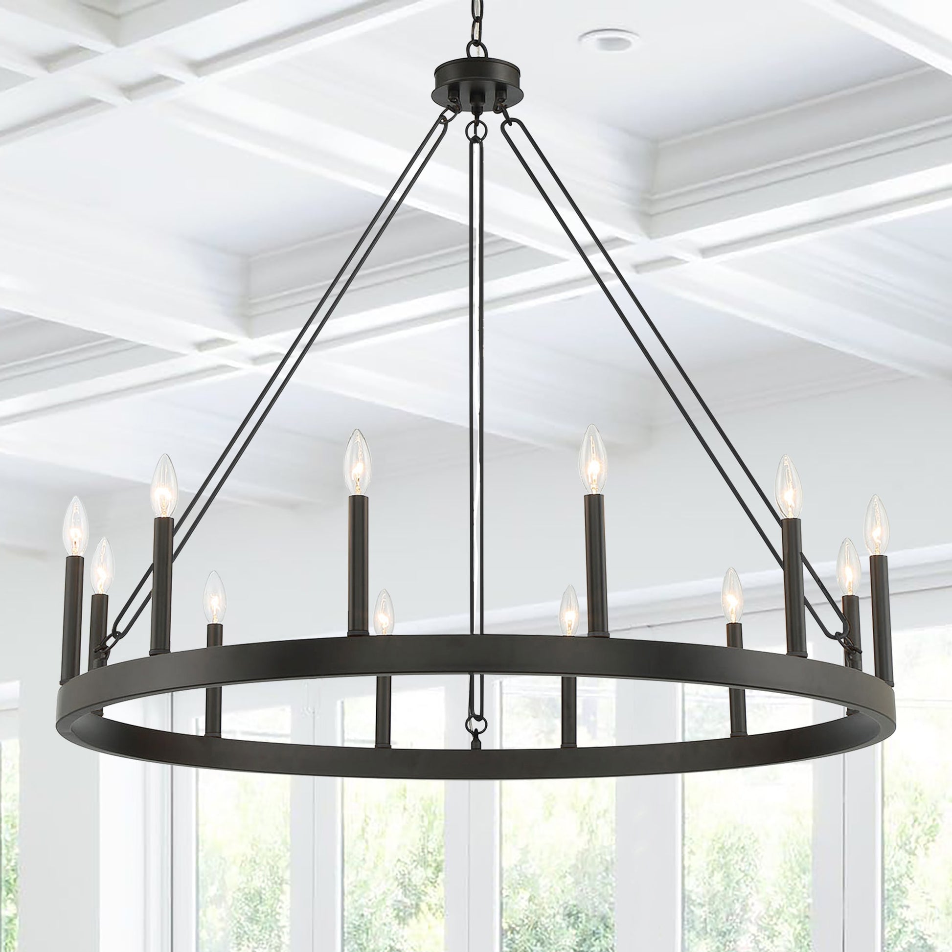 ACROMA Ekisa 12 -Light Matte Black Indoor Bare bulb Metal Metal Chandelier