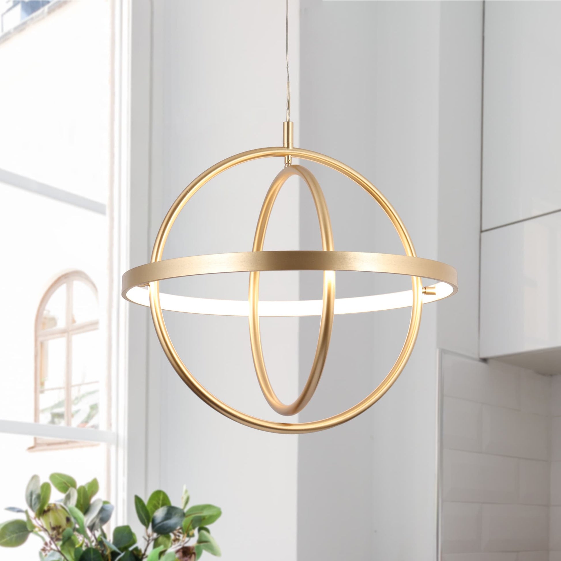 ZEVNI Raye 1 -Light Brushed Gold Indoor LED Cage Metal Metal Chandelier