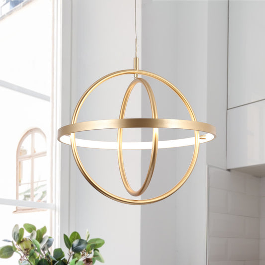 ZEVNI Raye 1 -Light Brushed Gold Indoor LED Cage Metal Metal Chandelier