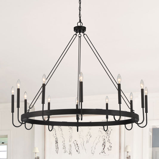 ACROMA Montgomery 12 -Light Matte Black Farmhouse Bare bulb For Use in Bedrooms, Dining Rooms, Foyers, Kitchens, Living Rooms Chandelier