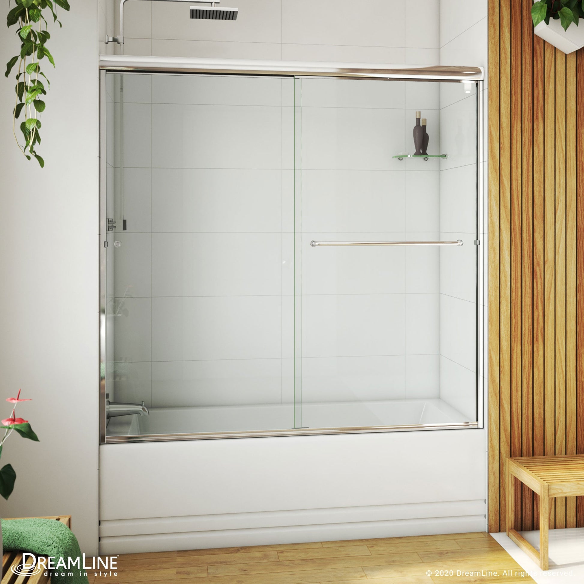 DreamLine Alliance Pro LT Chrome 56-in to 60-in W x 57.38-in H Semi-Frameless Sliding Bathtub Door