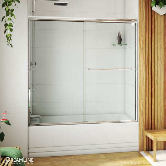 DreamLine Alliance Pro LT Chrome 56-in to 60-in W x 57.38-in H Semi-Frameless Sliding Bathtub Door