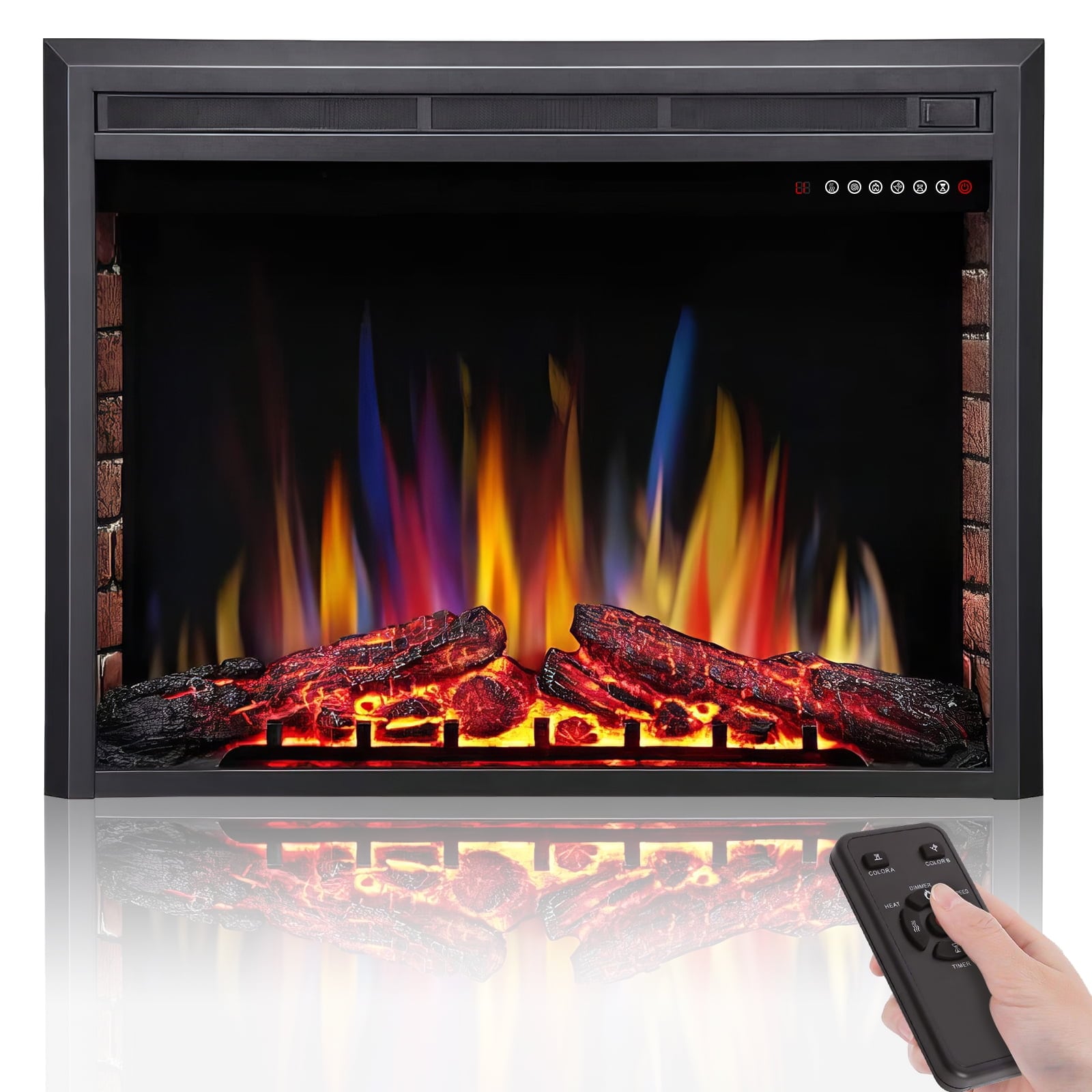 COWSAR 36-in Black Electric Fireplace Insert