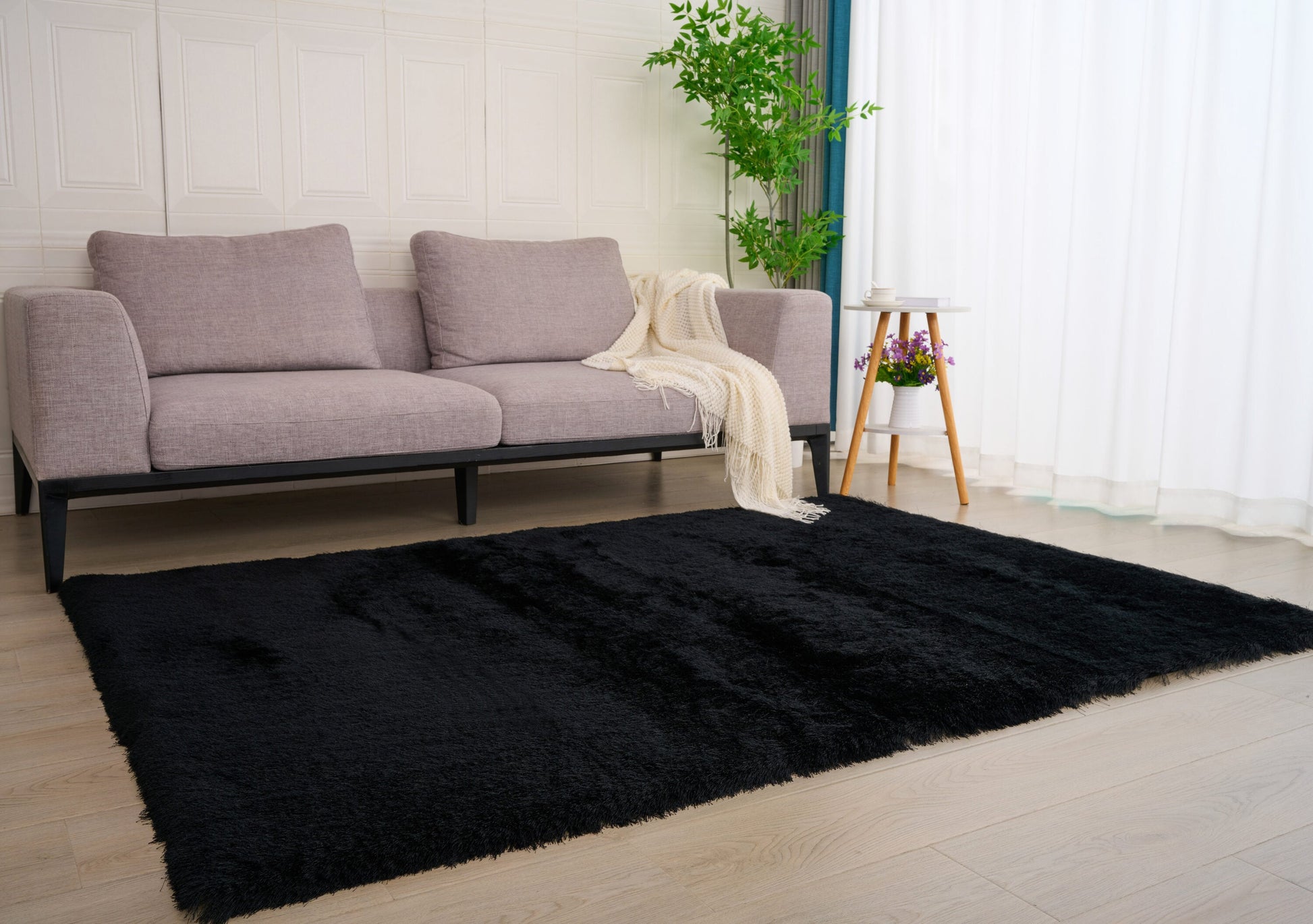 MDA Rugs Urban 5 x 7 (ft) Polyester Black Rectangular Indoor Solid Area rug