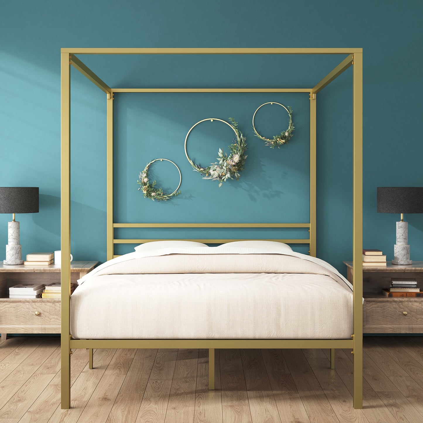 Zinus Queen Gold Metal Bed Frame with Headboard
