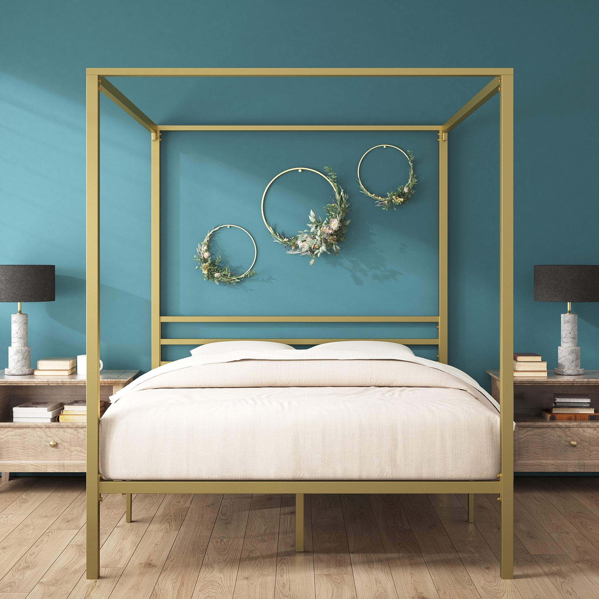 Zinus Queen Gold Metal Bed Frame with Headboard