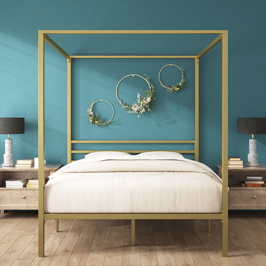 Zinus Queen Gold Metal Bed Frame with Headboard