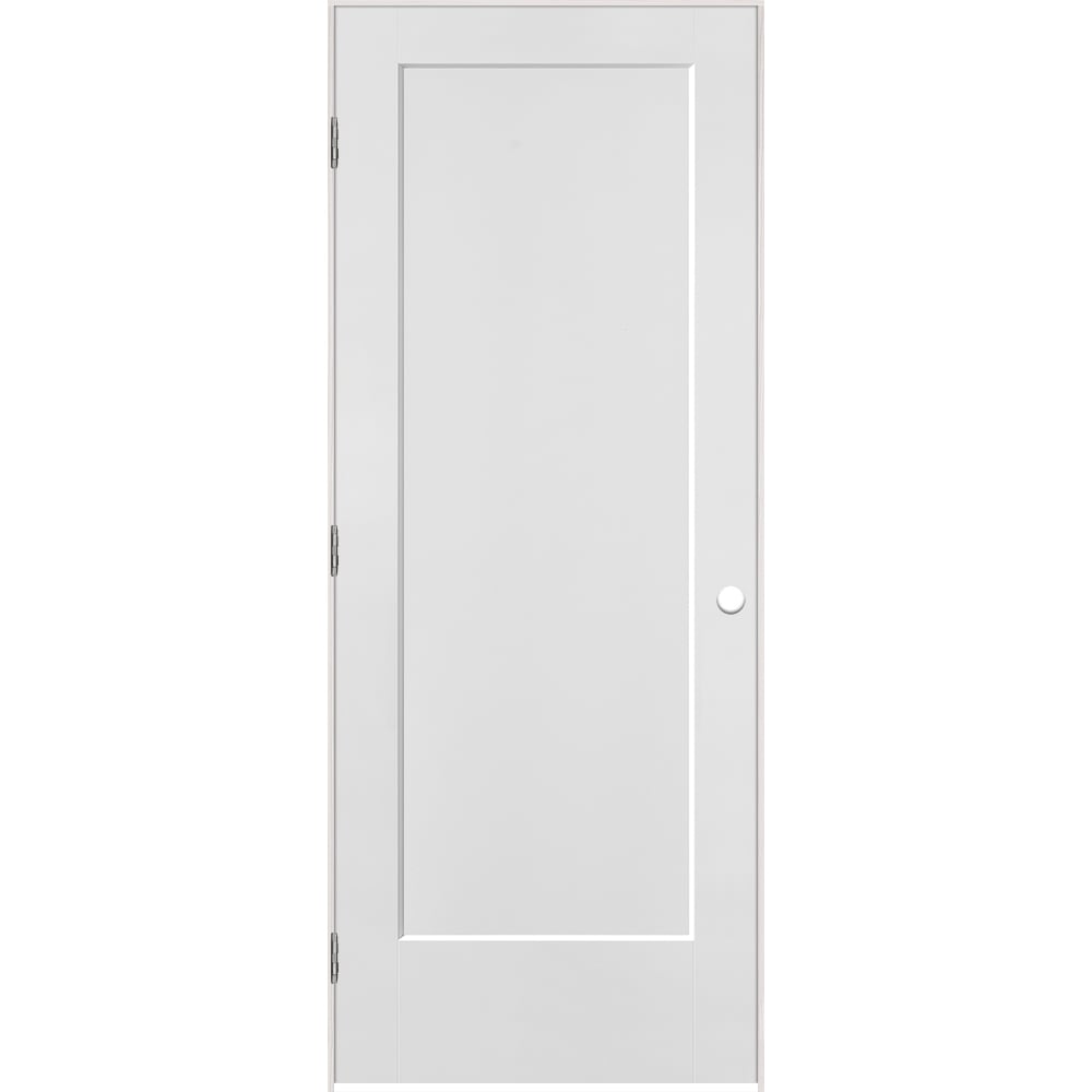 Masonite 32-in x 80-in Primed White Solid core 1-panel Right hand Smooth Primed Molded composite Flat Jamb Single Prehung Interior Door with