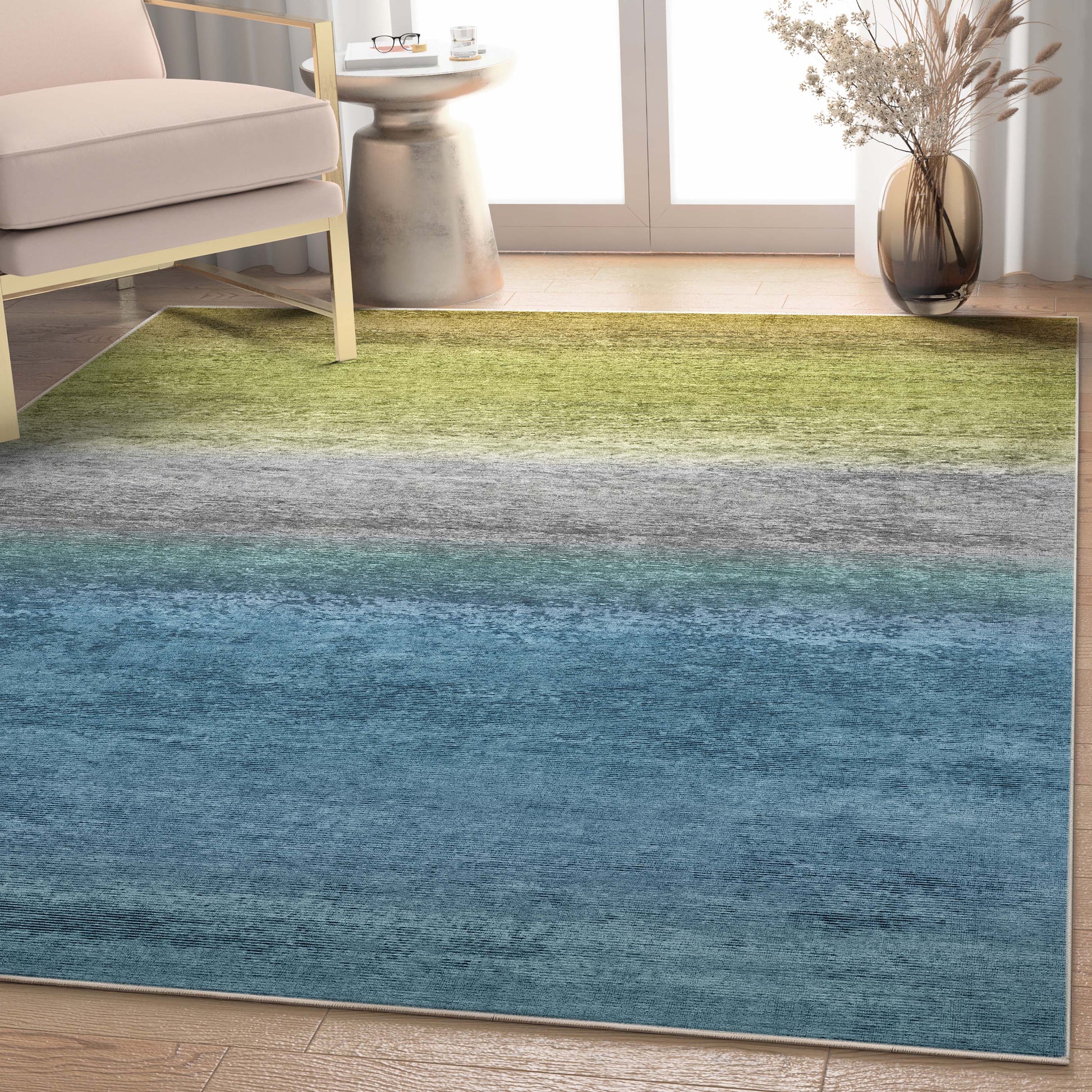 Well Woven Abstract 9 x 13 (ft) Flatweave Polyester Blue Green Rectangular Indoor Stripe Mid-Century Modern Spot Clean Only Pet Friendly Area rug