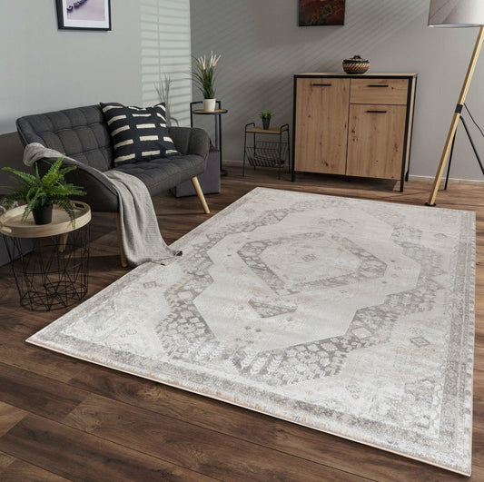 MDA Rugs Omari 5 x 8 (ft) Polypropylene Cream/Gray Rectangular Indoor Medallion Professionally Clean Only Area rug