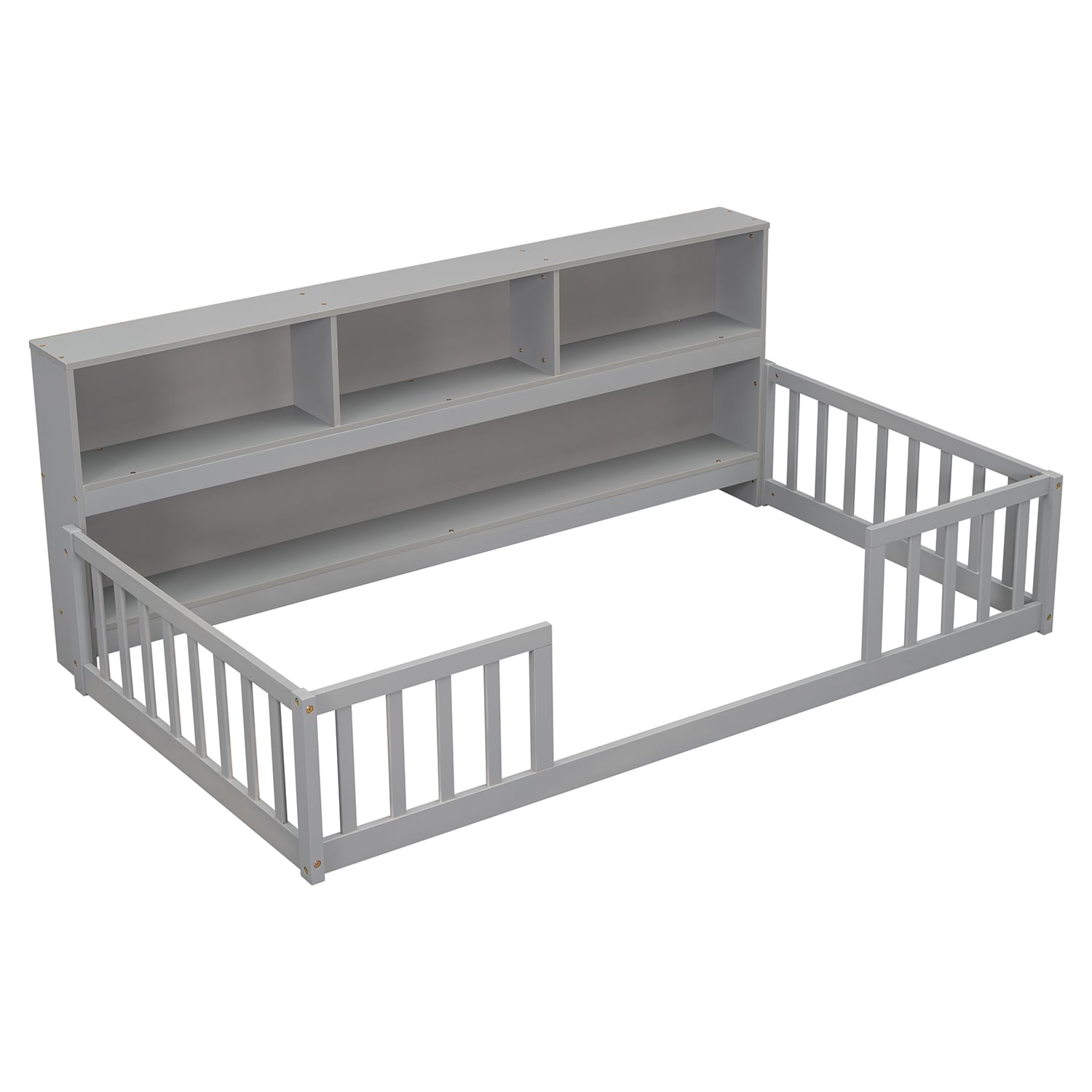 Bybafun Twin Gray Wood Bed Frame Storage with Headboard