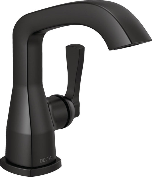 Delta Stryke Matte Black Single hole 1-handle WaterSense Low-arc Residential Handle Bathroom Sink Faucet with Deck Plate