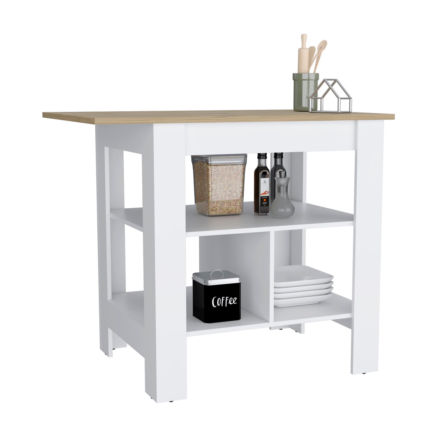 Damerin White Wood Base with Wood Wood Top Kitchen Island ( 40.55-in x 27.6-in x 35.4-in )