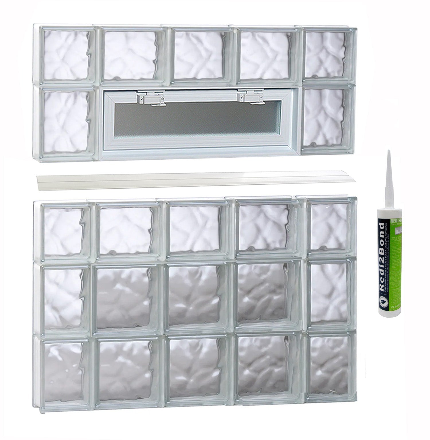 REDI2SET Wavy Glass 34-3/4-in x 34-3/4-in Frameless Replacement Vented Glass Block Window