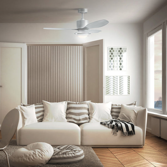 Globe Electric 48-in White with Satin Blades Color-changing Integrated LED Indoor Smart Ceiling Fan Remote (3-Blade) 91006643