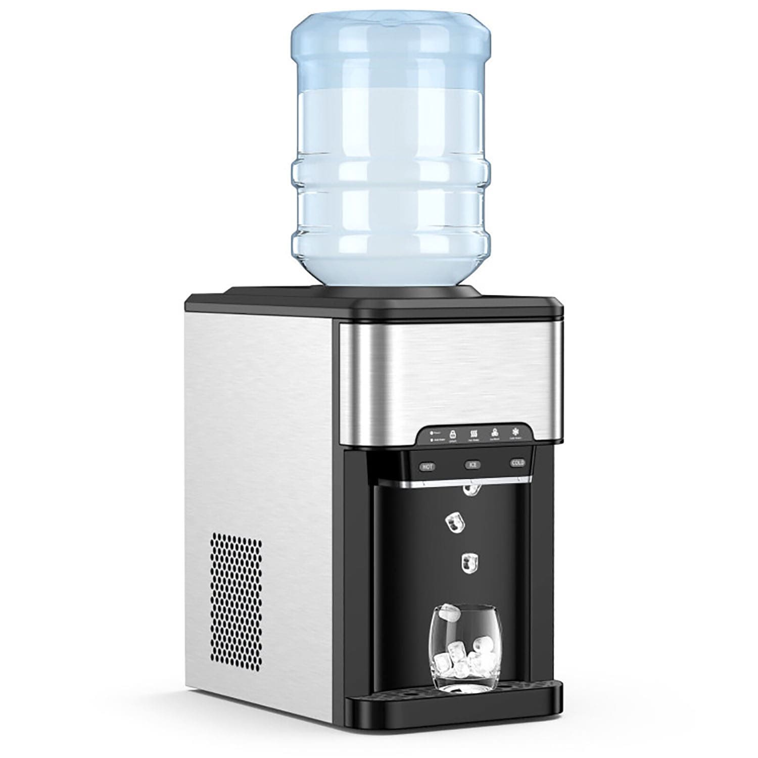 GZMR Water Cooler Dispenser 3-in-1 with Built-in Ice Maker 40-lb Ice Per day Bullet Ice Maker ( Silver, black )