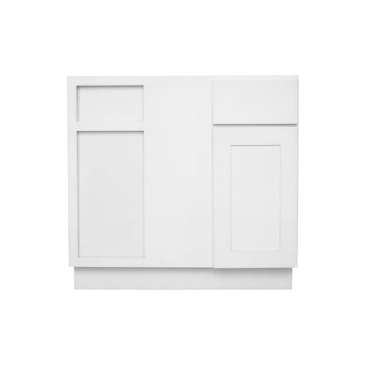 RELIABILT Fairplay 36-in W x 34.5-in H x 24-in D White Blind Corner Base Ready to Assemble (RTA) Plywood Cabinet Recessed Panel Shaker