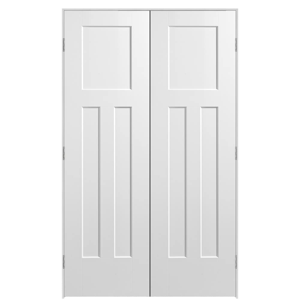 Masonite 48-in x 80-in Primed Solid core 3-panel Bi-parting Smooth Primed Molded composite Flat Jamb Double Prehung Interior Door with