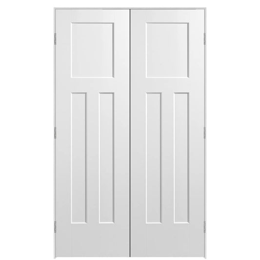 Masonite 48-in x 80-in Primed Solid core 3-panel Bi-parting Smooth Primed Molded composite Flat Jamb Double Prehung Interior Door with