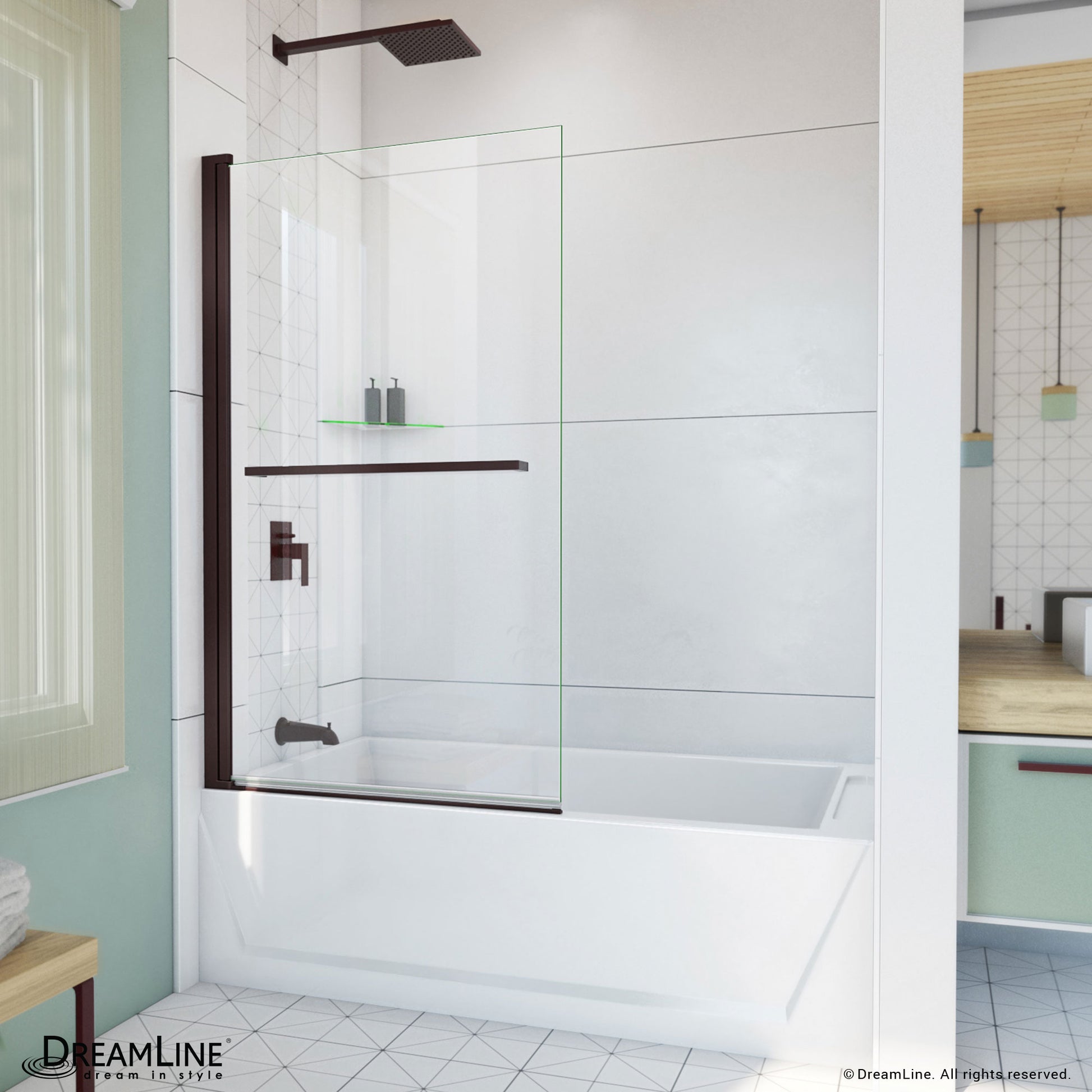 DreamLine Aqua-Q Swing Oil Rubbed Bronze 34-in W x 58-in H Frameless Hinged Bathtub Door