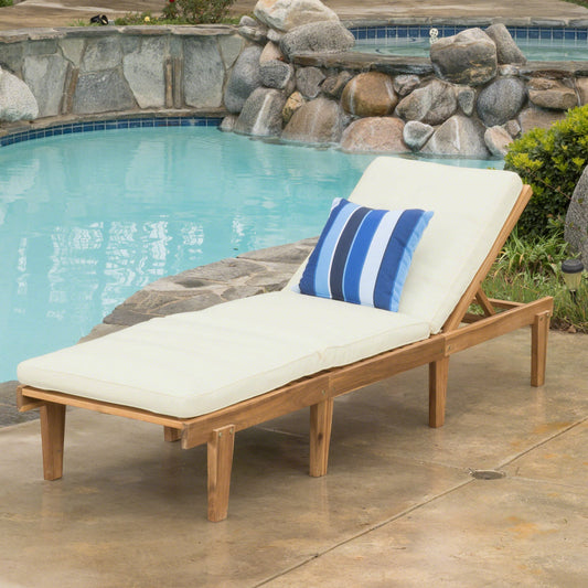 Best Selling Home Decor Ariana Teak Wood Frame Stationary Chaise Lounge Chair with Cushioned Seat