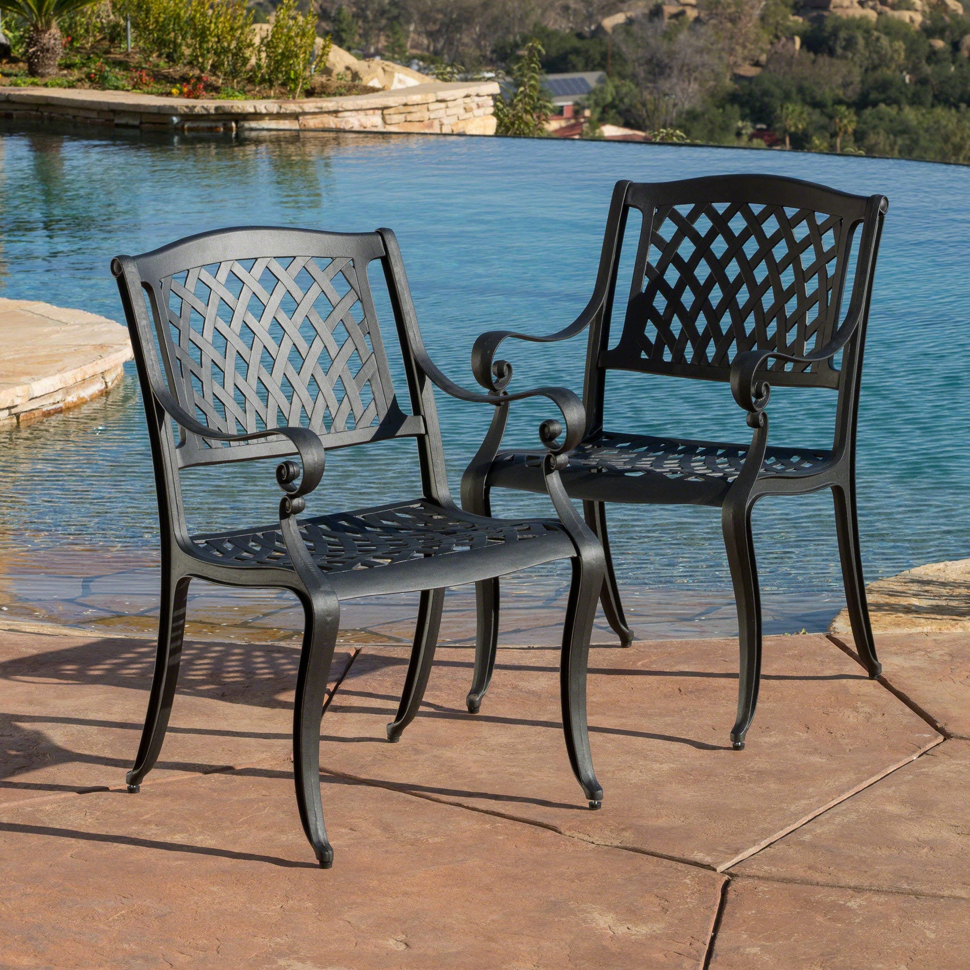 Best Selling Home Decor 2 -Piece Antique Matte Black Patio Dining Set 2 Stationary Chairs