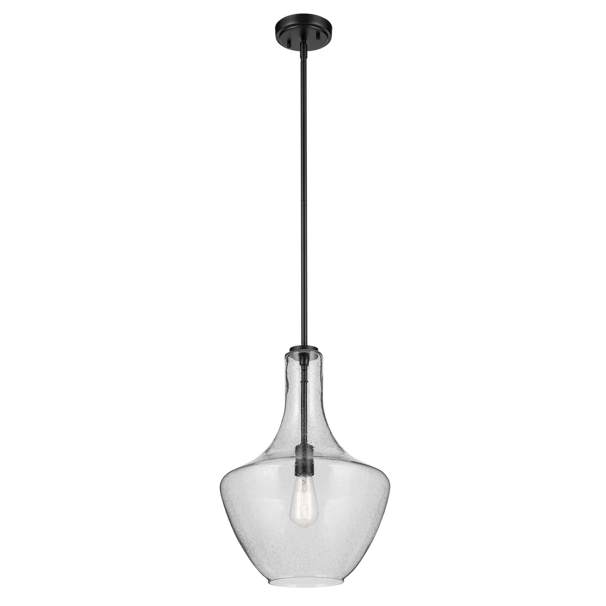 Kichler Everly 1 -Light Black Modern/contemporary Seeded glass Teardrop Medium Hanging Pendant light