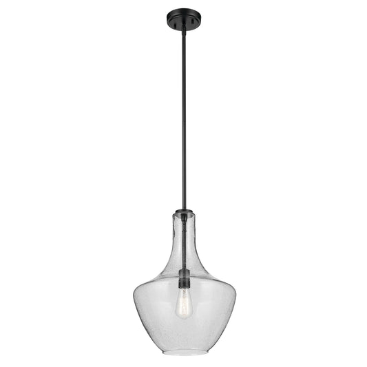 Kichler Everly 1 -Light Black Modern/contemporary Seeded glass Teardrop Medium Hanging Pendant light