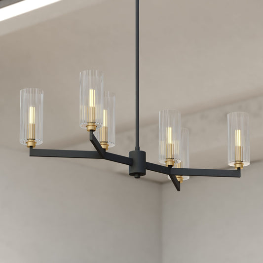 Cascadia Claremont 6 -Light Matte Black Indoor Glass Metal Chandelier