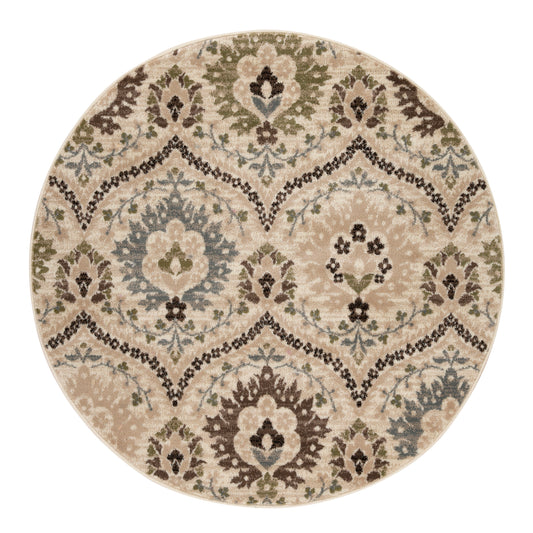 Superior Polypropylene Multicolored Round Indoor Floral/Botanical Mid-Century Modern Spot Clean Only Area rug