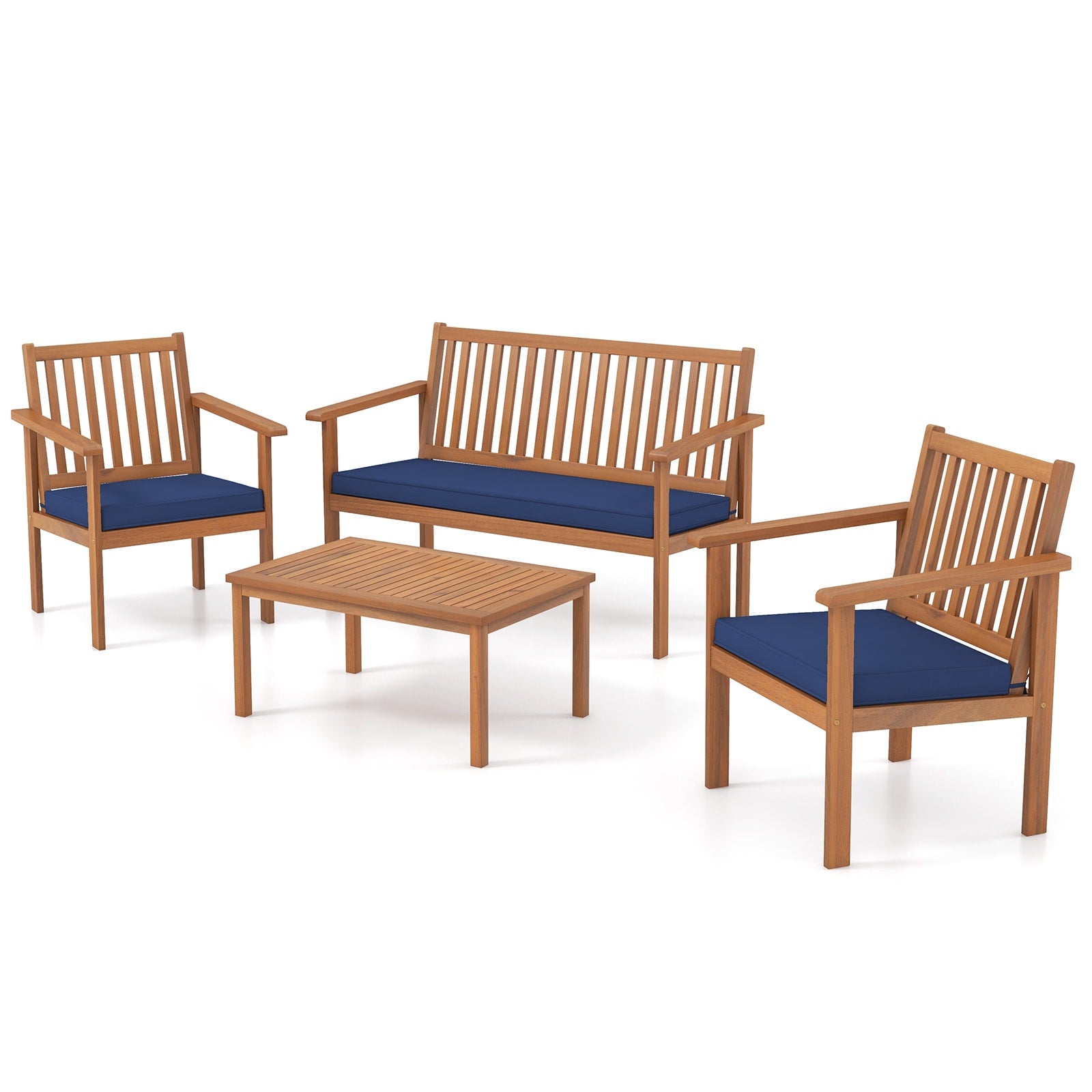 LIVIZA 4 -Piece Patio Conversation Set with Blue Cushions