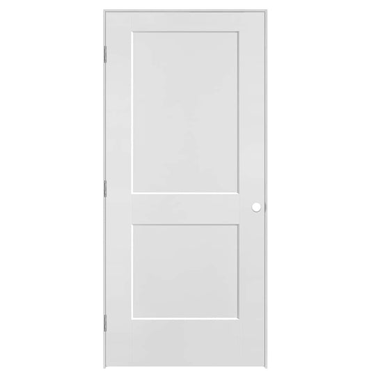 Masonite 36-in x 80-in Primed Solid core 2-panel Right hand Smooth Primed Molded composite Flat Jamb Single Prehung Interior Door with