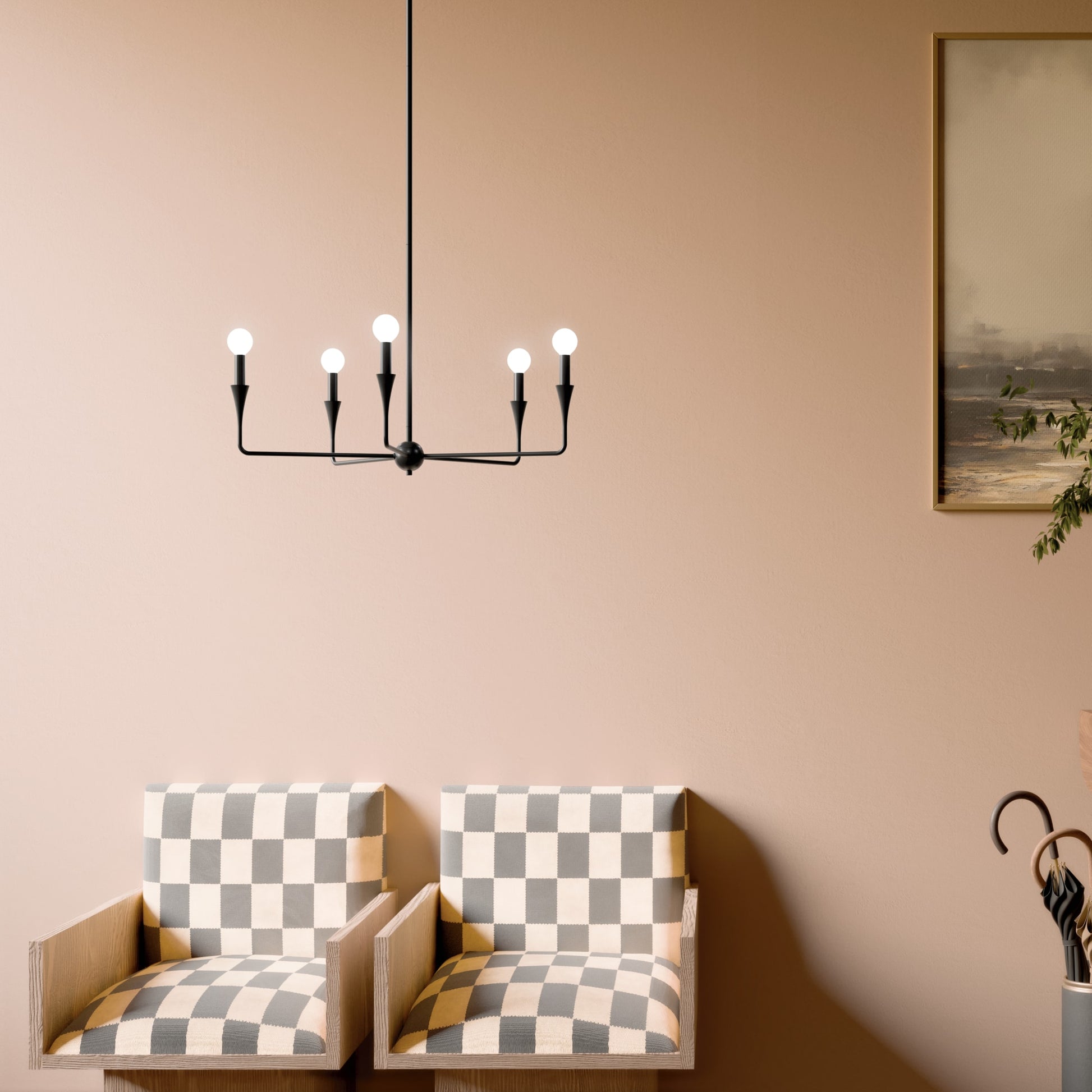 Kichler Alvaro 5 -Light Black Bare bulb Steel Chandelier