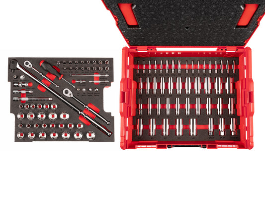 TEKTON 1/4-in, 3/8-in Drive Standard (SAE) and Metric Shallow/Deep Socket Set (105-Pieces) OLB91301