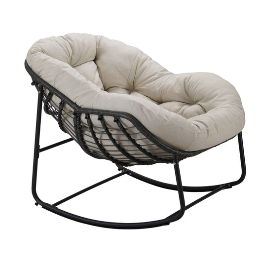 Runesay Rocking Chair Wicker Dark Gray Metal Frame Rocking Chair with Off-white Cushioned Seat