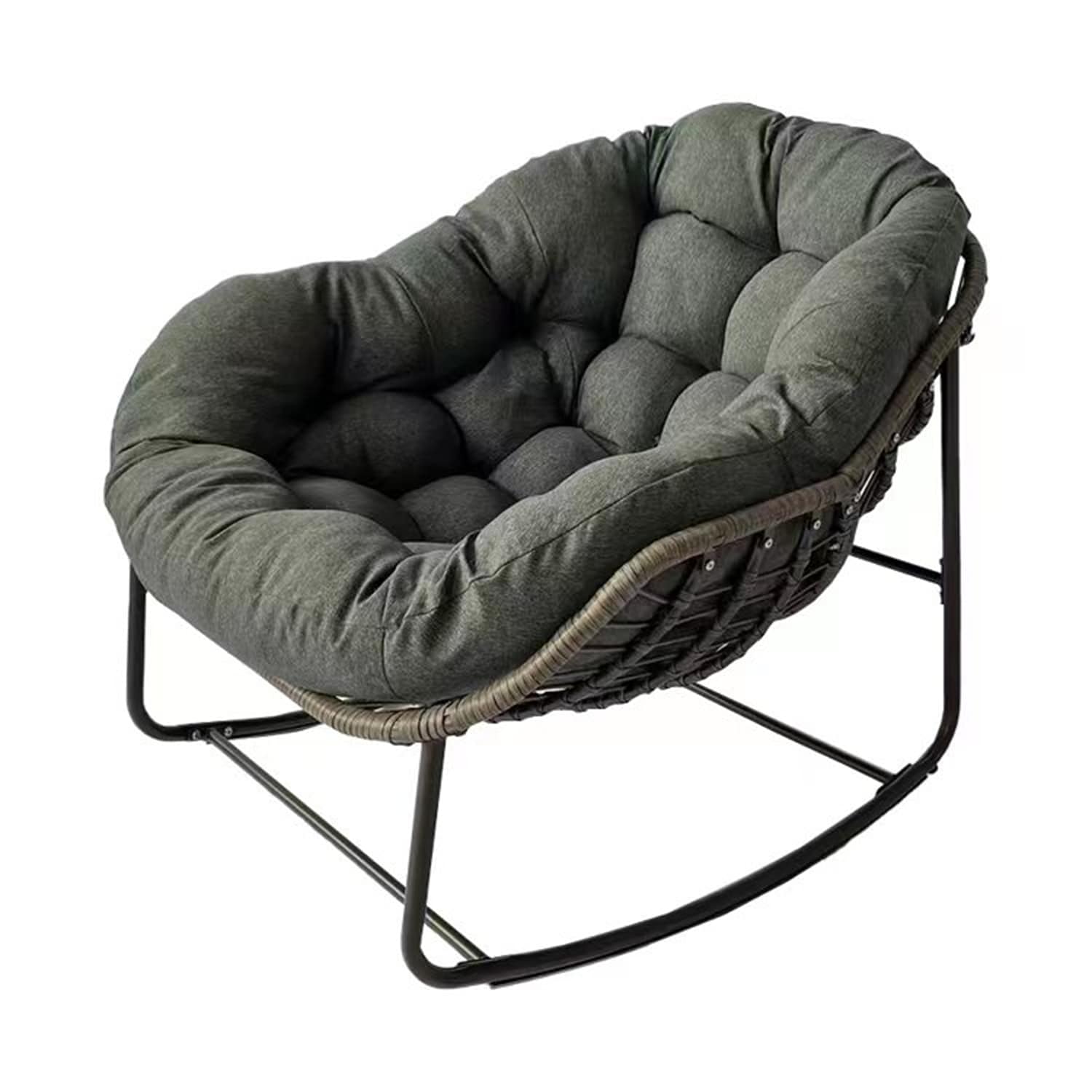 Runesay Rocking Chair Wicker Dark Gray Metal Frame Rocking Chair with Gray Cushioned Seat