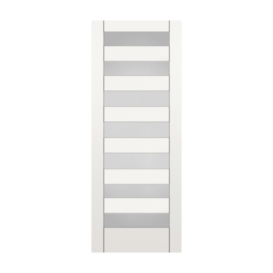RELIABILT Bellavista 30-in x 80-in 7-panel Frosted glass Smooth Solid core Primed MDF Slab Door