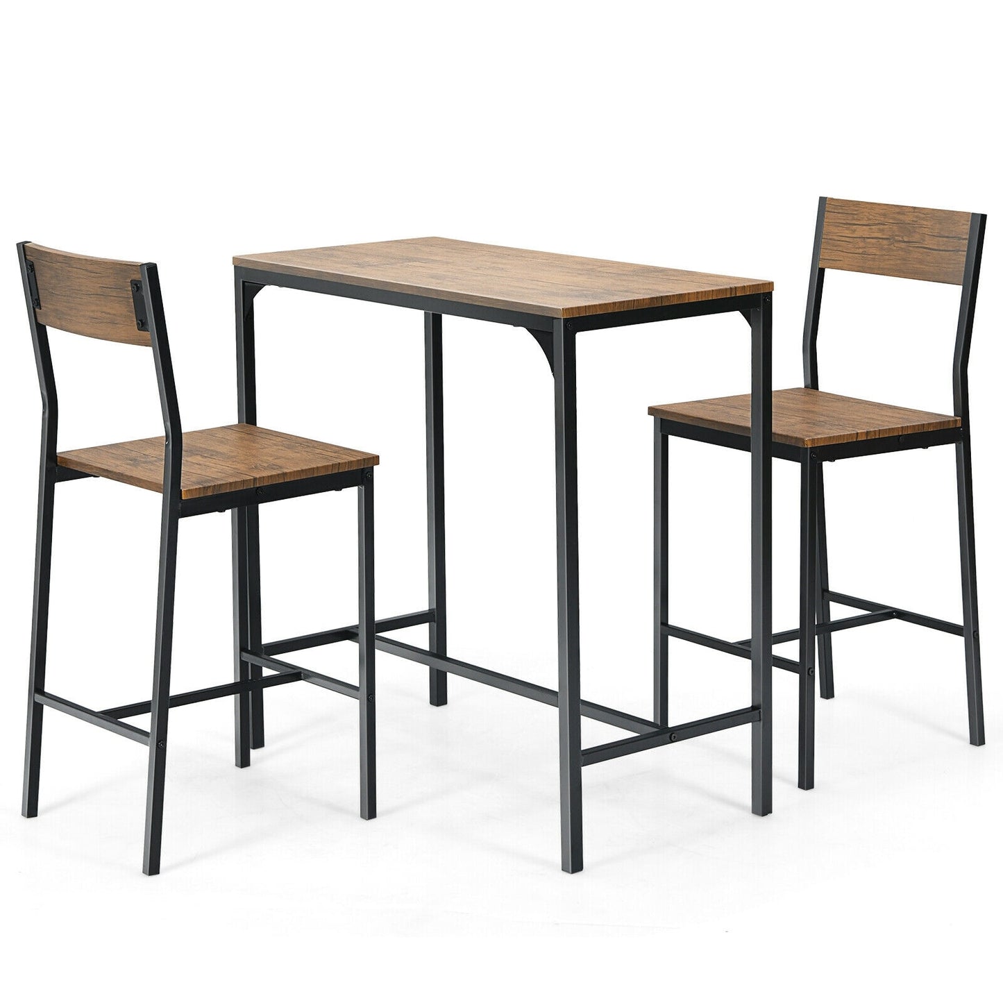 Forclover Patio Dining Sets 3 -Piece Black Counter height Steel Rectangle Table with 2 Stackable Stationary Chairs