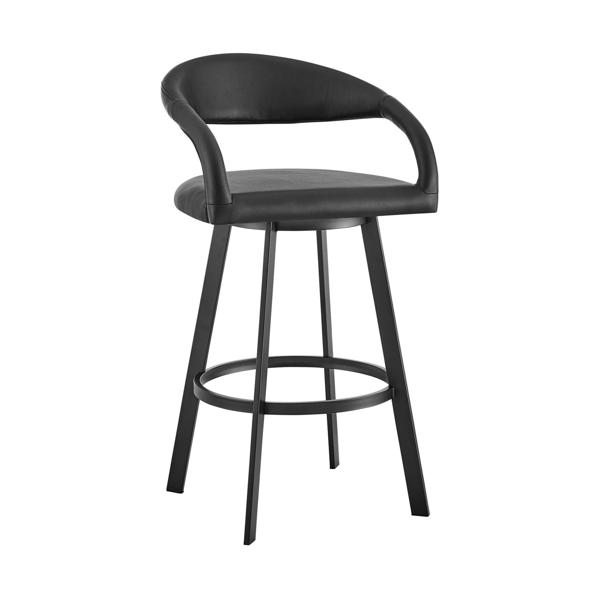 Armen Living Black 30.0-in H Bar height Upholstered Swivel Metal Bar Stool